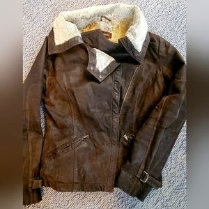 Danier leather aviator style jacket with cozy faux fur lining